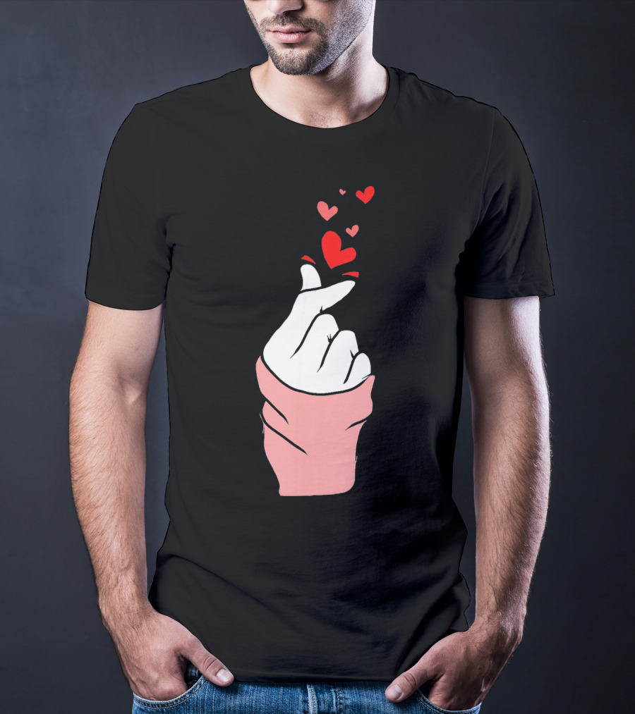 Korean Finger Heart Gesture With Floating Hearts For Valentine's Day T-Shirt