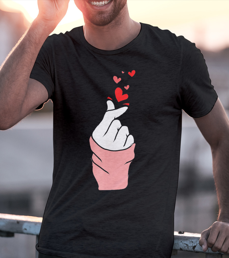 Korean Finger Heart Gesture With Floating Hearts For Valentine's Day T-Shirt