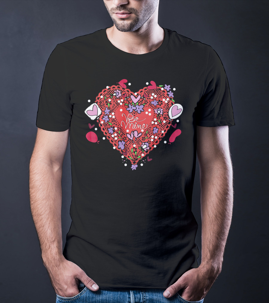Be Mine Lace Hearts Balloons Flowers T-Shirt