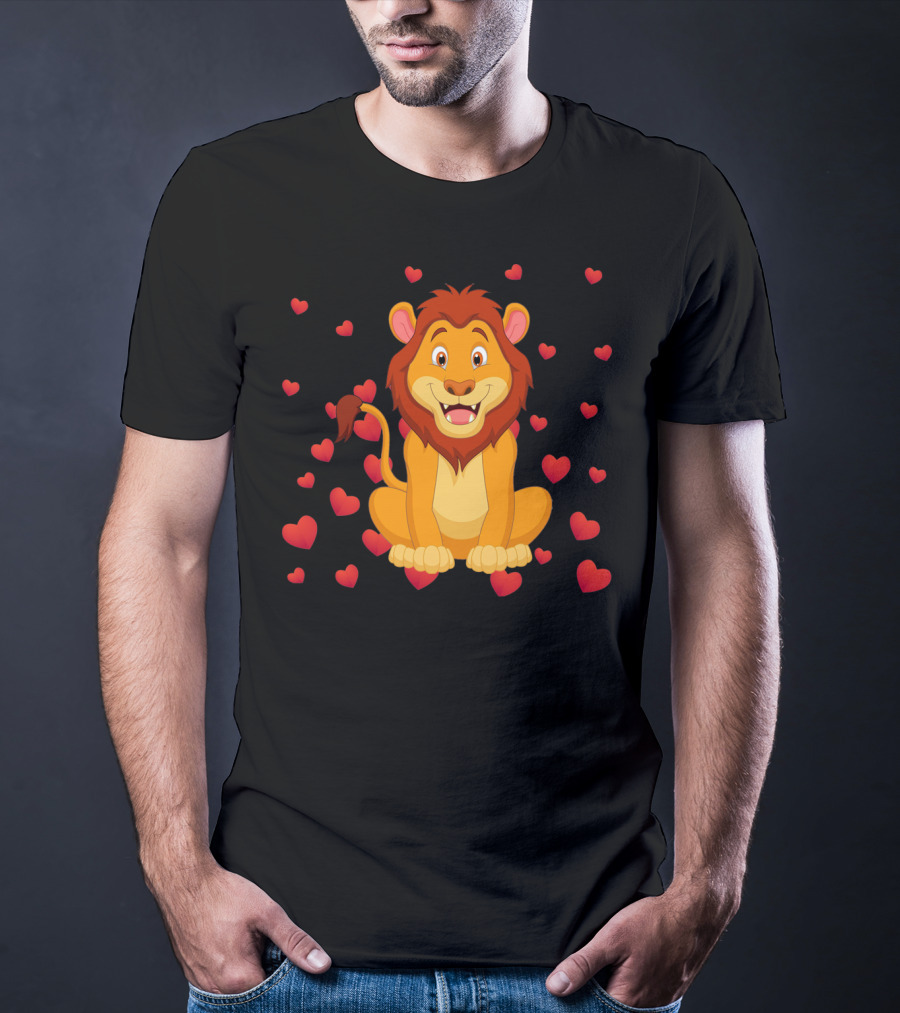 Lion Heart Surrounded By Valentine Hearts T-Shirt