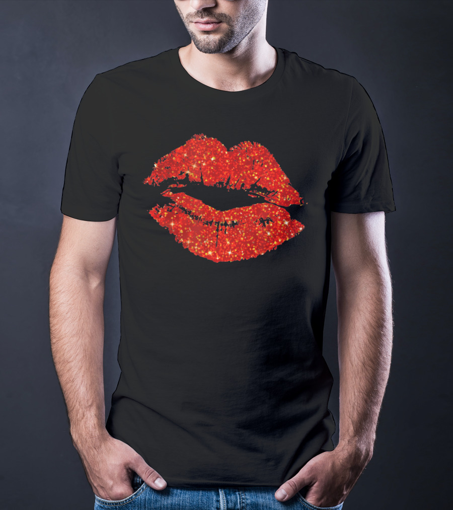 Lipstick Red Glitter Valentine Lips T-Shirt