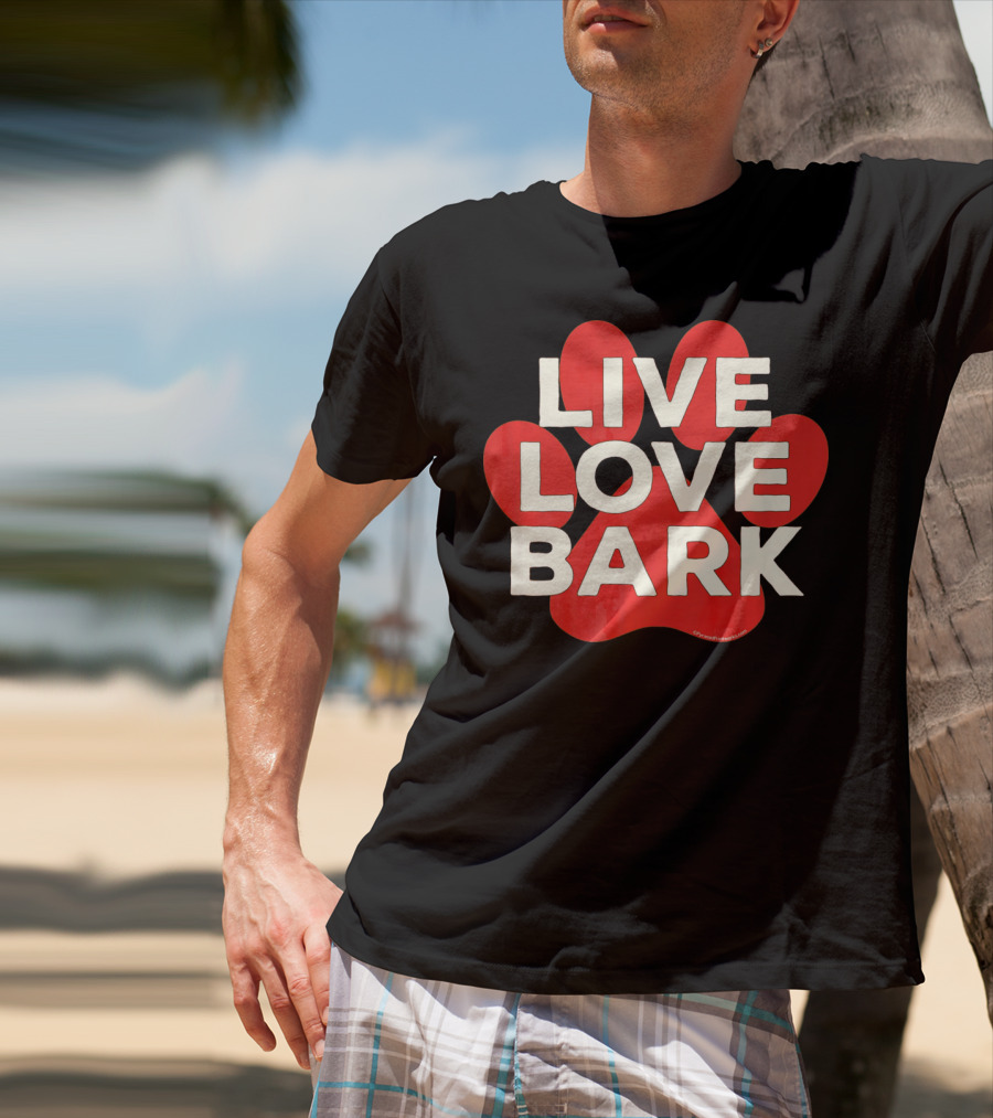 Live Love Bark Retro Red Dog Paw T-Shirt