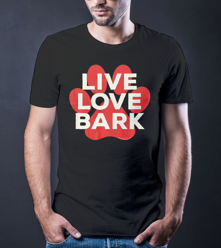 Live Love Bark Retro Red Dog Paw T-Shirt