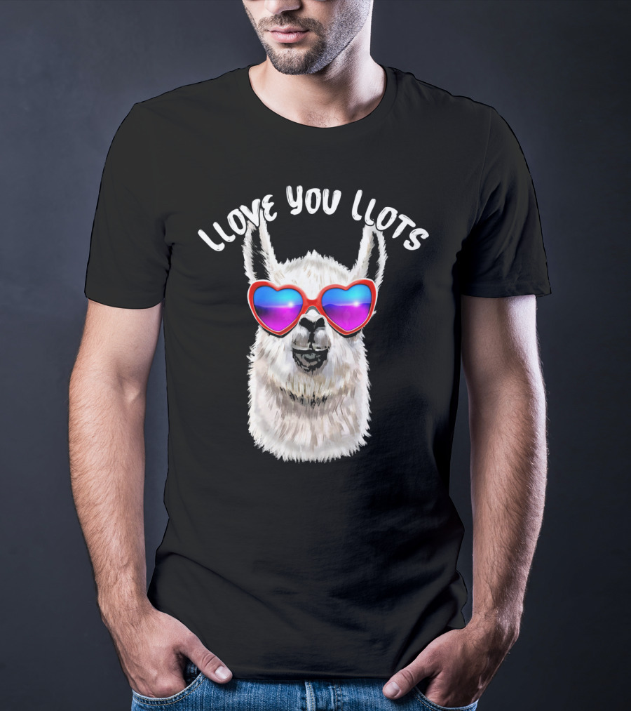 Llove You Llots Llama With Heart Sunglasses Valentines Day T-Shirt