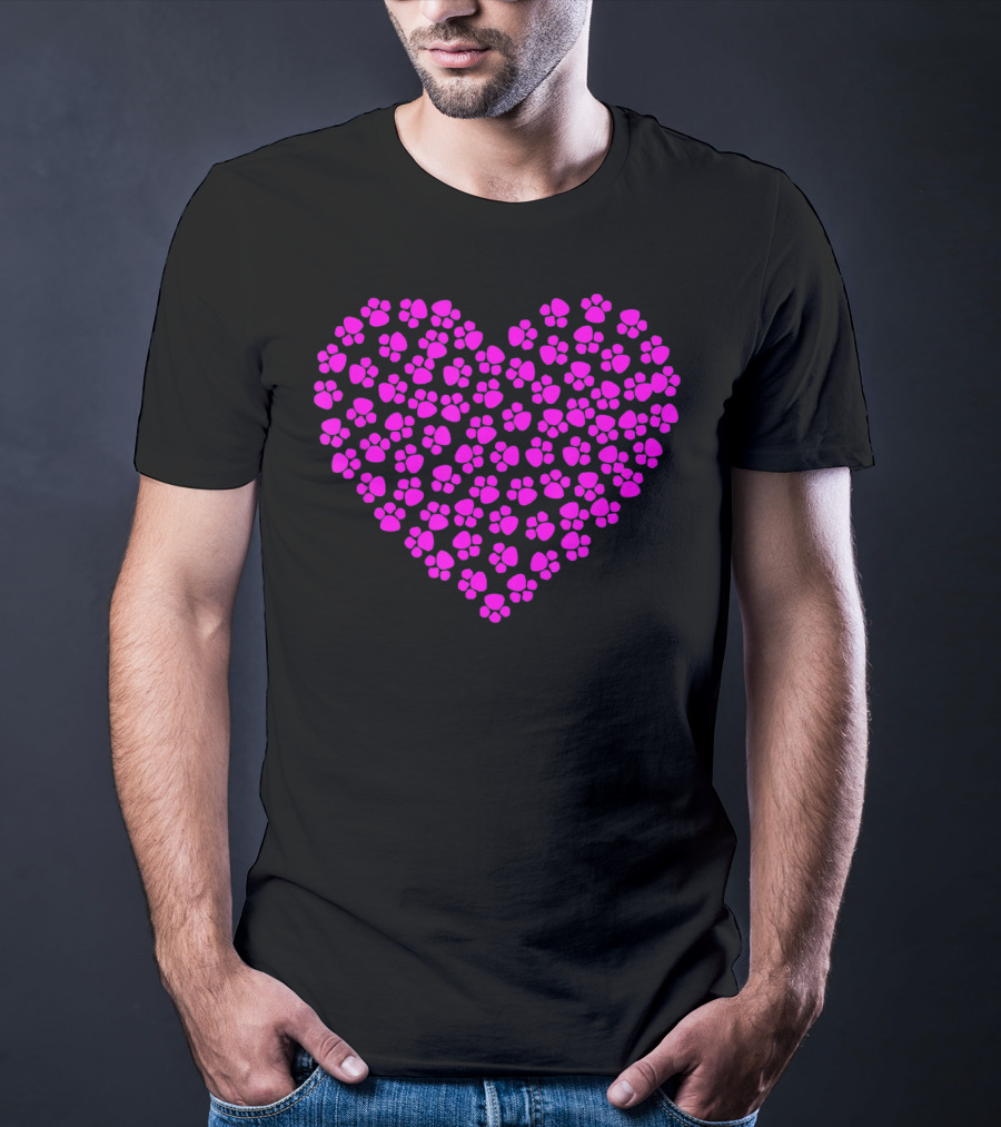 Valentines Day Pink Paws Heart T-Shirt