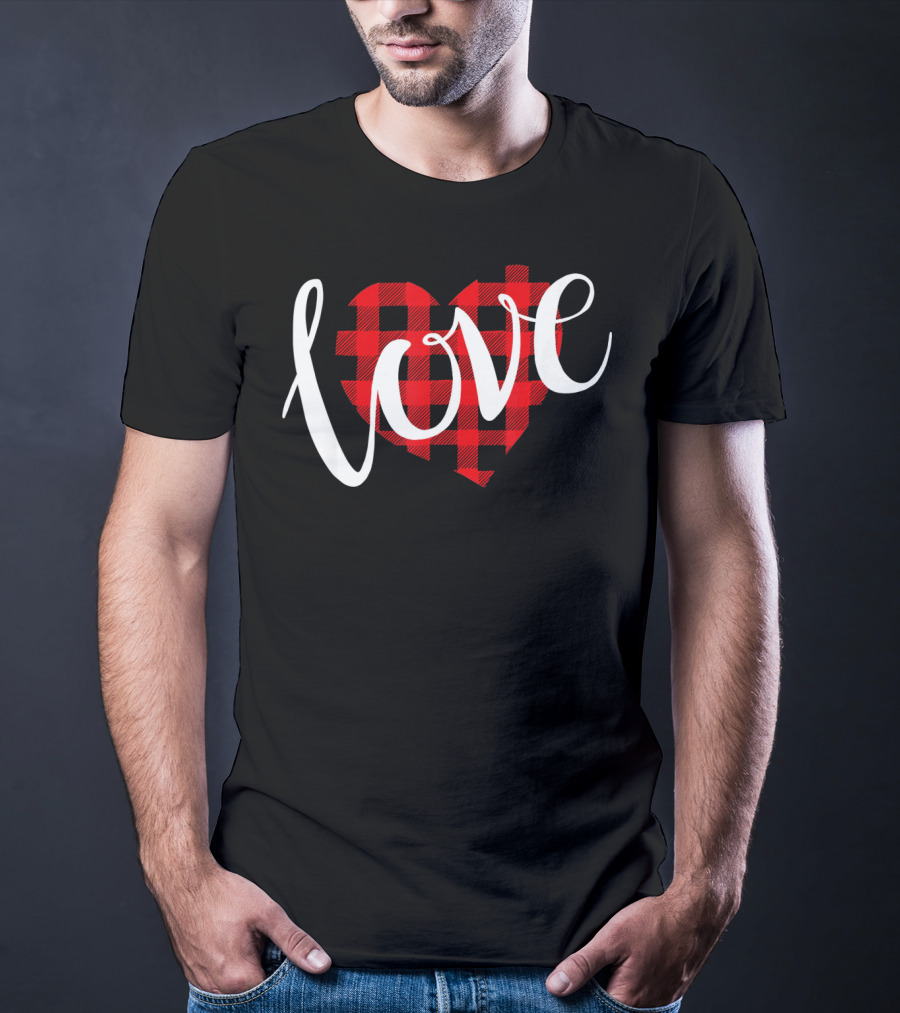 Buffalo Plaid Heart Love Valentine Day T-Shirt
