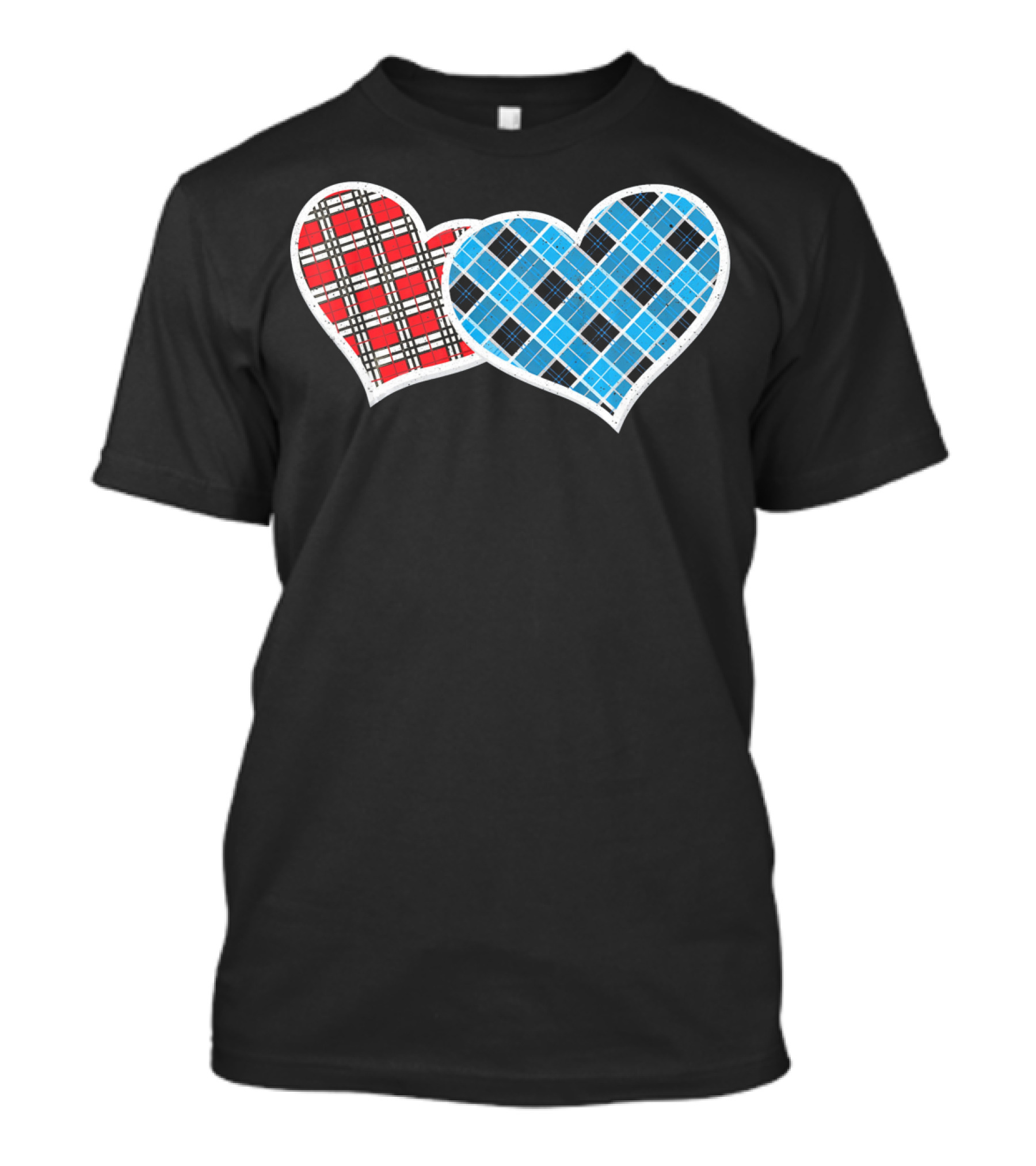 Valentine Buffalo Plaid Red And Blue Heart T-Shirt