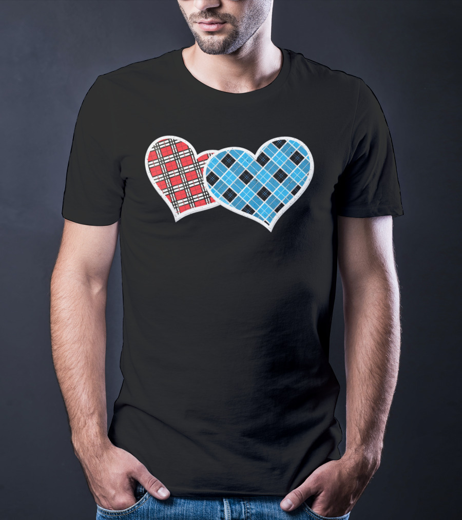 Valentine Buffalo Plaid Red And Blue Heart T-Shirt