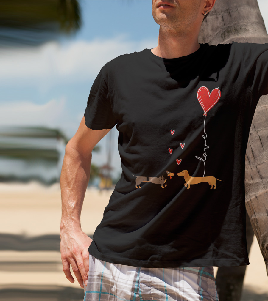 Love Red Heart Balloon Dachshund Couple Connection T-Shirt