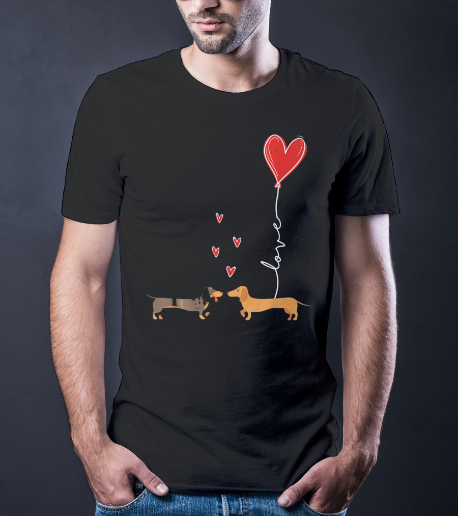 Love Red Heart Balloon Dachshund Couple Connection T-Shirt