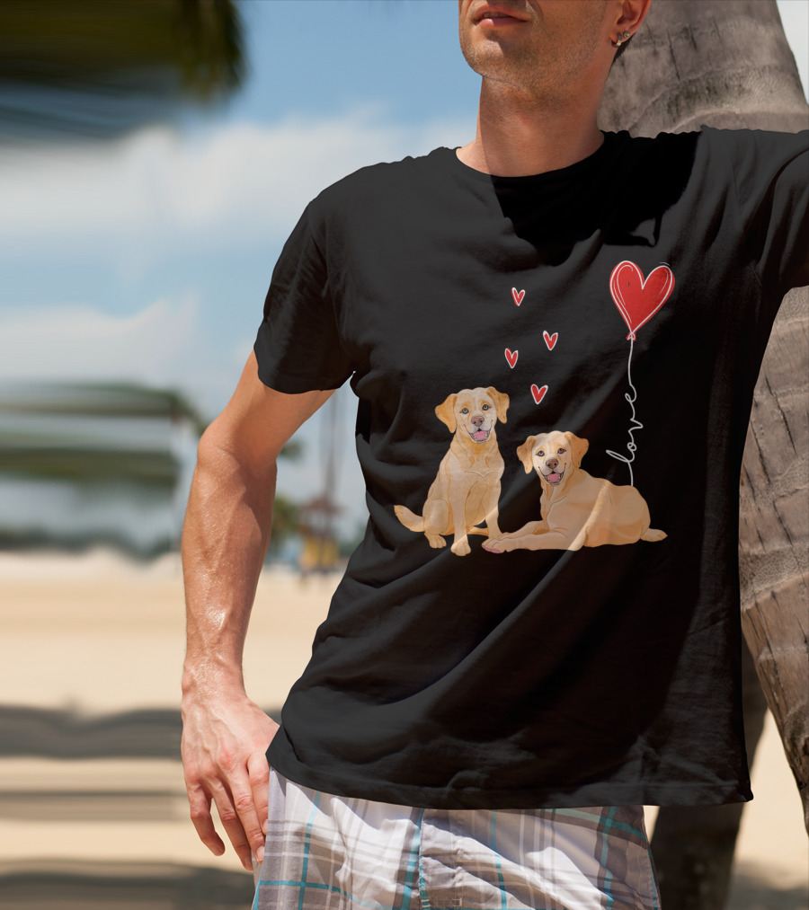 Love Red Heart Balloon Labrador Couple T-Shirt