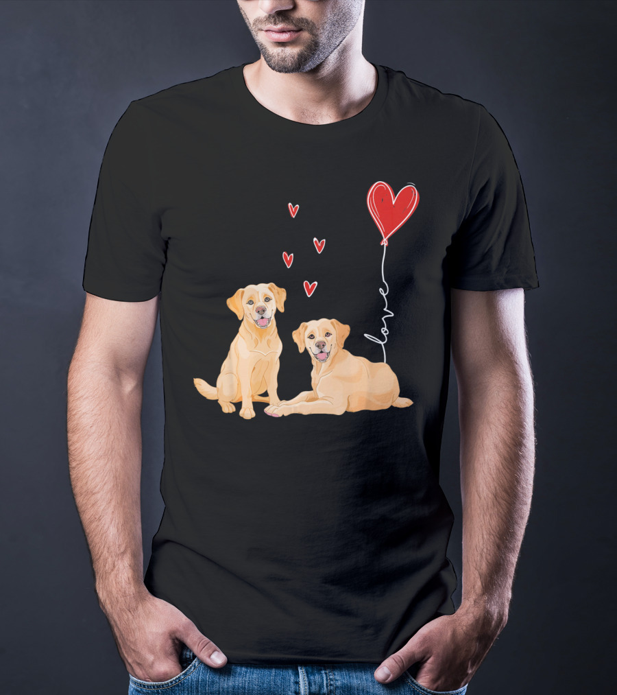 Love Red Heart Balloon Labrador Couple T-Shirt