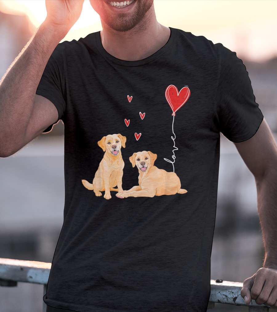 Love Red Heart Balloon Labrador Couple T-Shirt