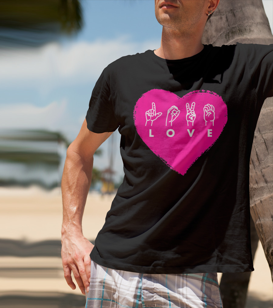 Love Sign Language Pink Valentine's Day Heart T-Shirt