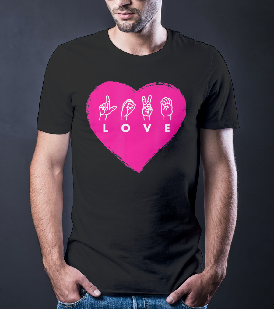Love Sign Language Pink Valentine's Day Heart T-Shirt