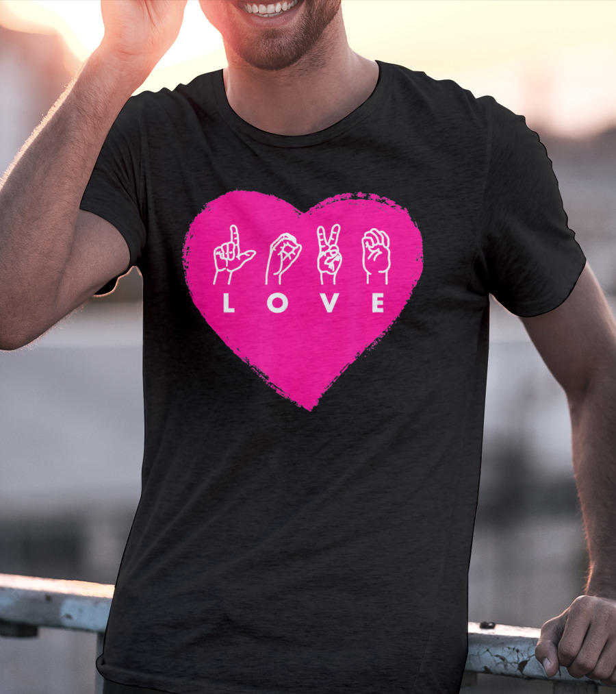 Love Sign Language Pink Valentine's Day Heart T-Shirt