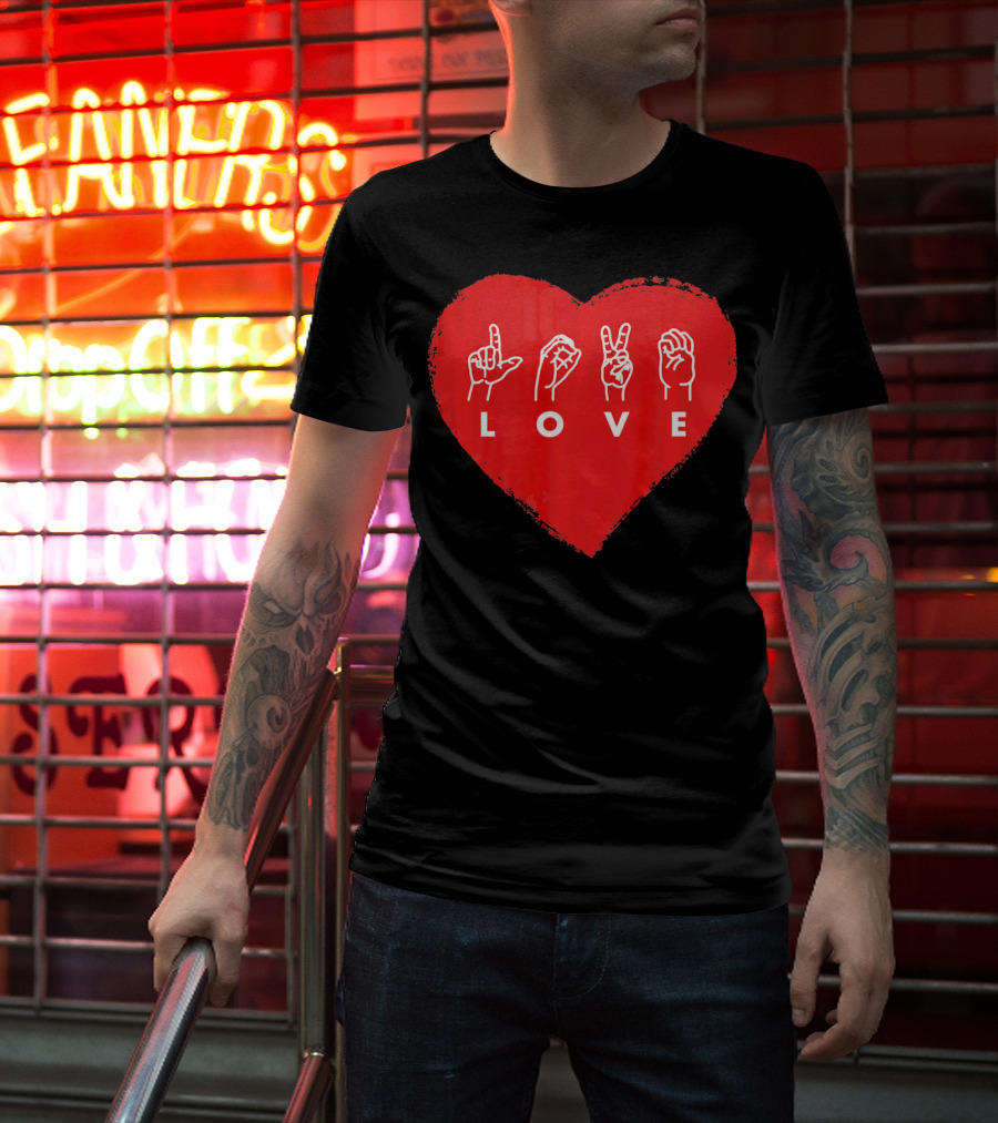 Love Sign Language Heart Red Valentines Day T-Shirt