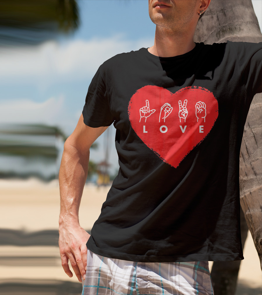 Love Sign Language Heart Red Valentines Day T-Shirt