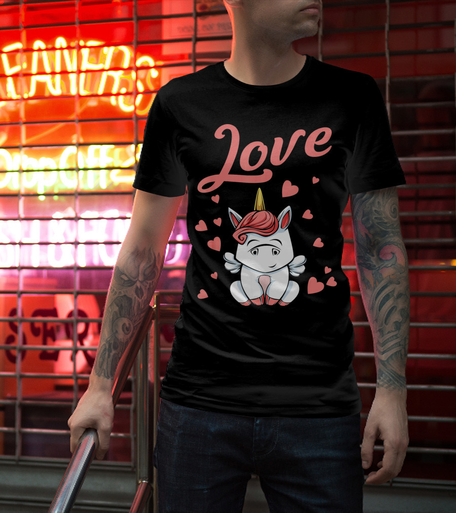 Love Unicorn Funny Valentines Day Hearts T-Shirt