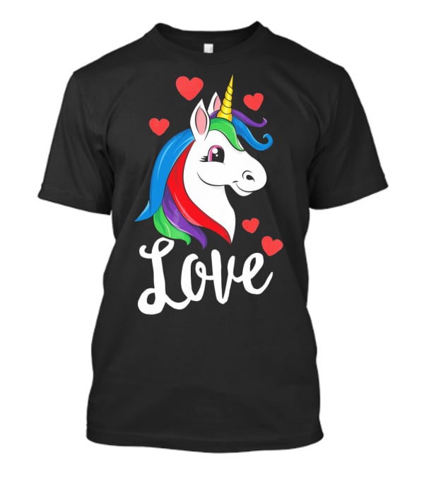 Love Unicorn With Hearts Valentines Day T-Shirt