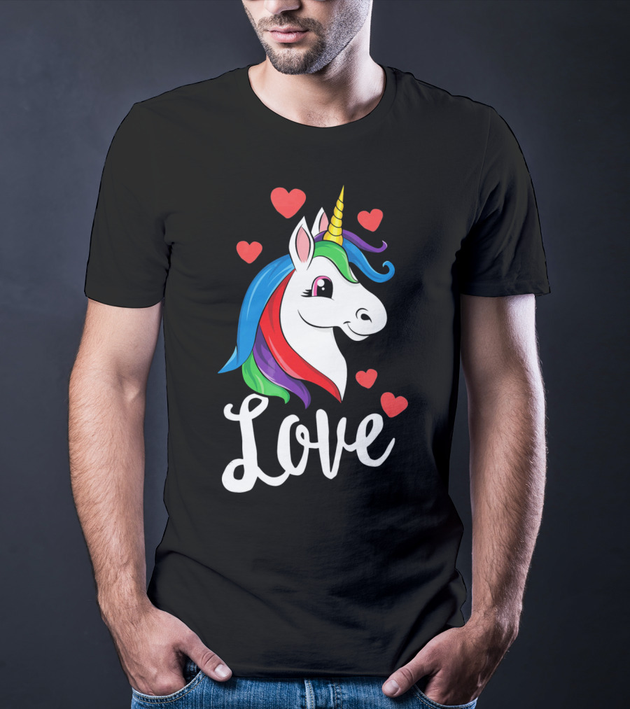 Love Unicorn With Hearts Valentines Day T-Shirt