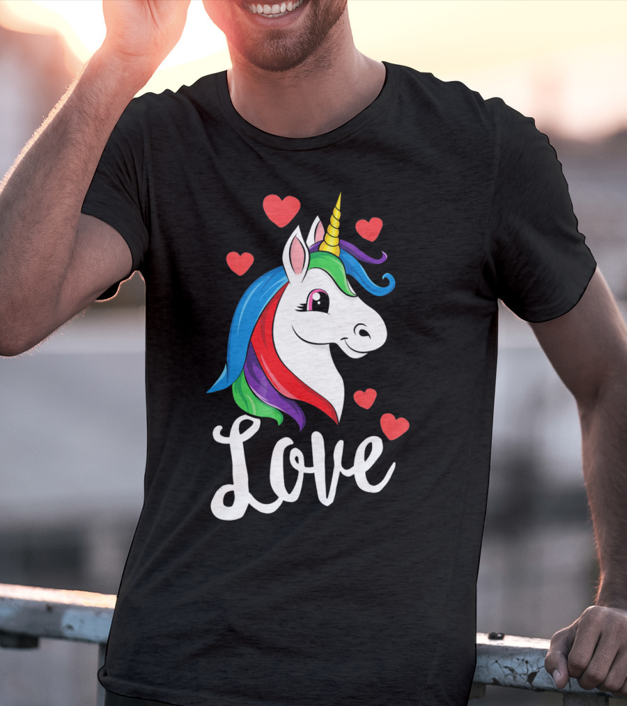 Love Unicorn With Hearts Valentines Day T-Shirt