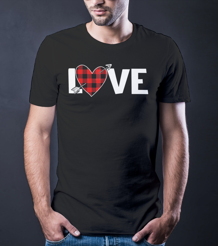 Love Heart Plaid Valentine With Arrow T-Shirt