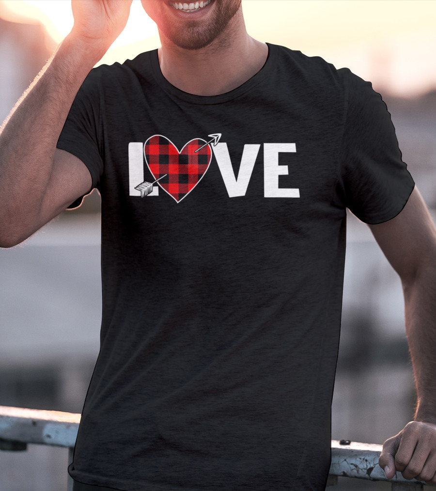 Love Heart Plaid Valentine With Arrow T-Shirt