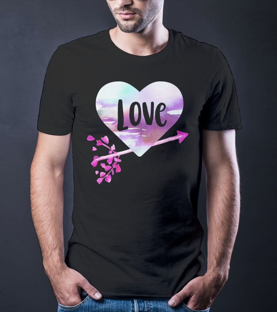 Love Watercolor Heart With Pink Arrow Valentine's T-Shirt