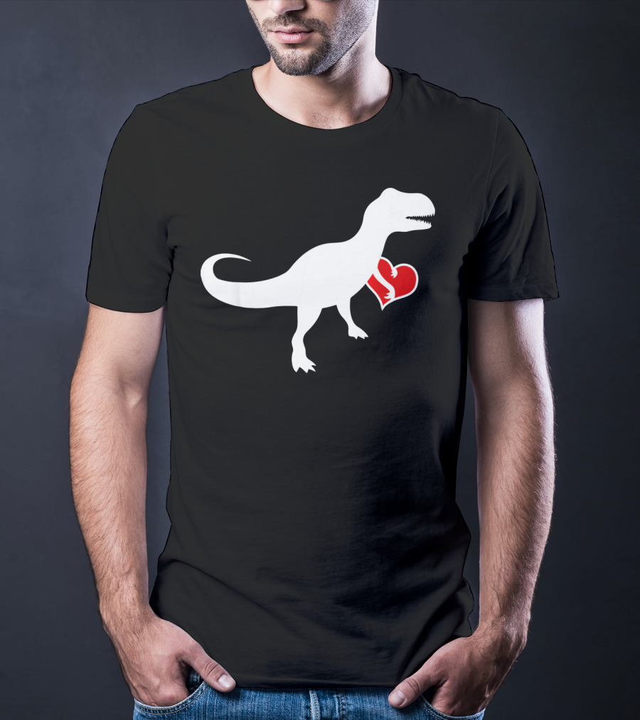 Loveasaurus Dinosaur Holding Heart Valentines T-Shirt