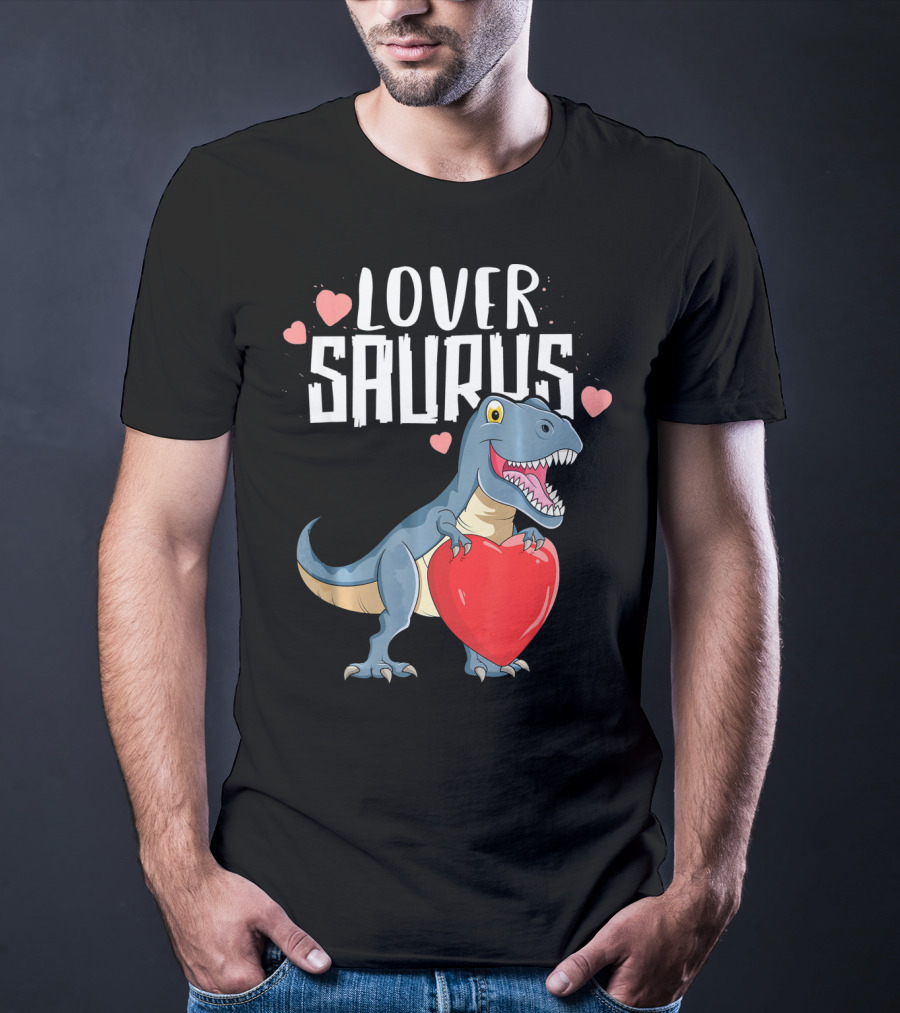 Lover Saurus Dinosaur Holding Heart With Loveasaurus Valentines T-Shirt