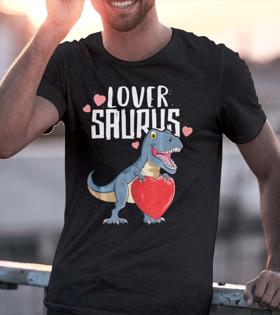 Lover Saurus Dinosaur Holding Heart With Loveasaurus Valentines T-Shirt