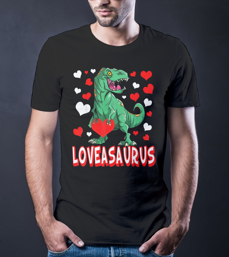 Loveasaurus Dinosaur With Hearts Valentines Day T-Shirt