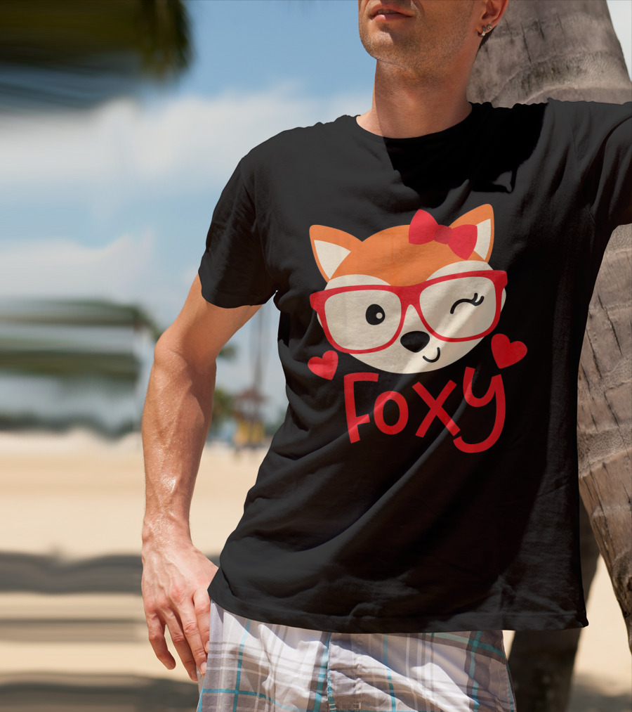 Foxy Cute Winking Fox With Glasses And Bow Valentine Hearts T-Shirt