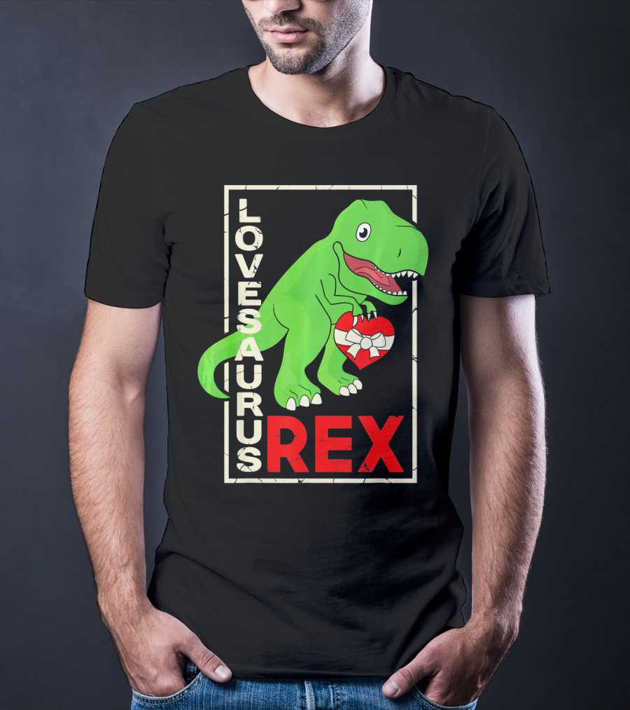 Lovesaurus Rex Dinosaur Valentin Holding Heart T-Shirt