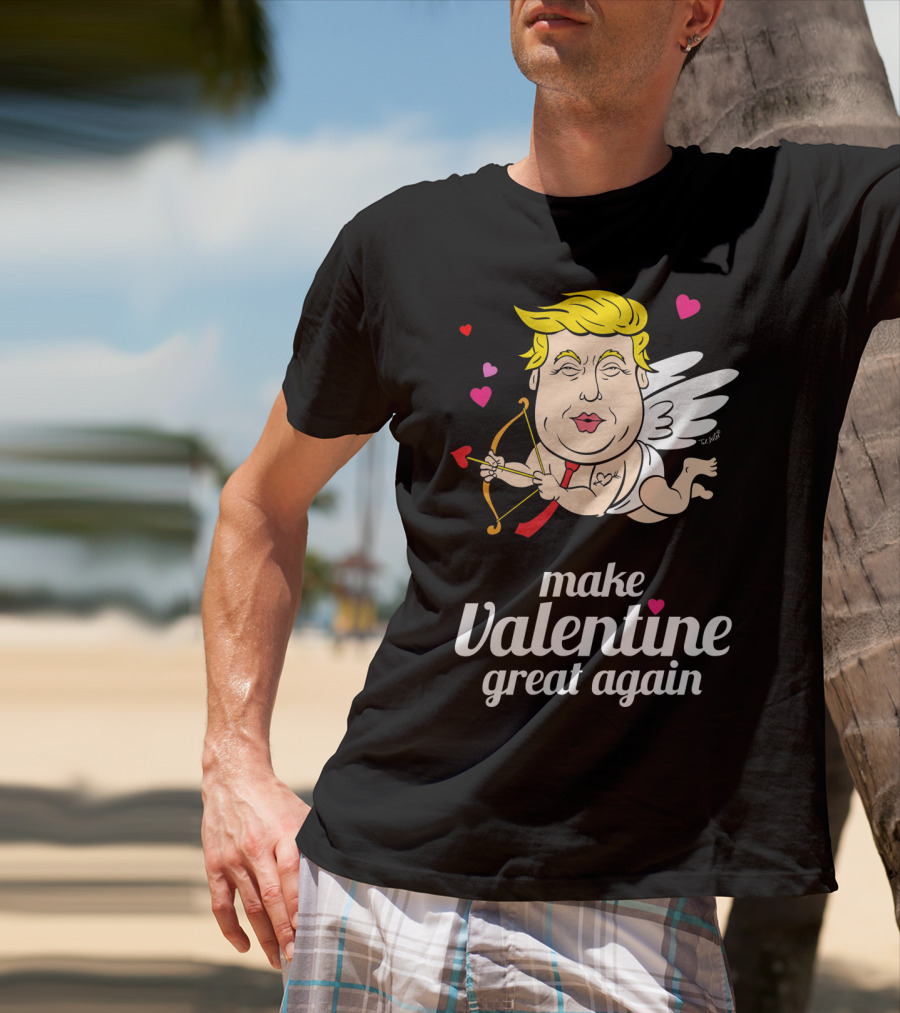 Make Valentine Great Again Cupid With Bow And Hearts T-Shirt