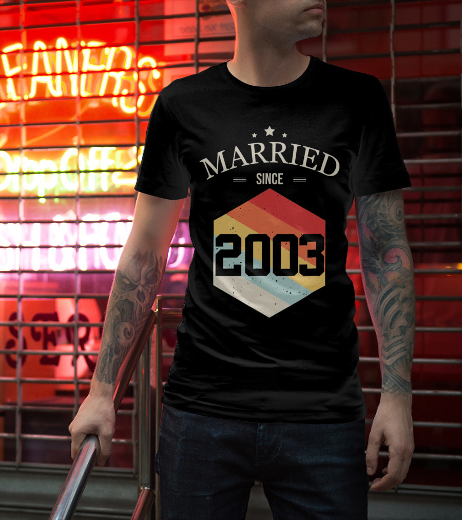 Married Since 2003 Vintage Stripes Retro Valentine's T-Shirt