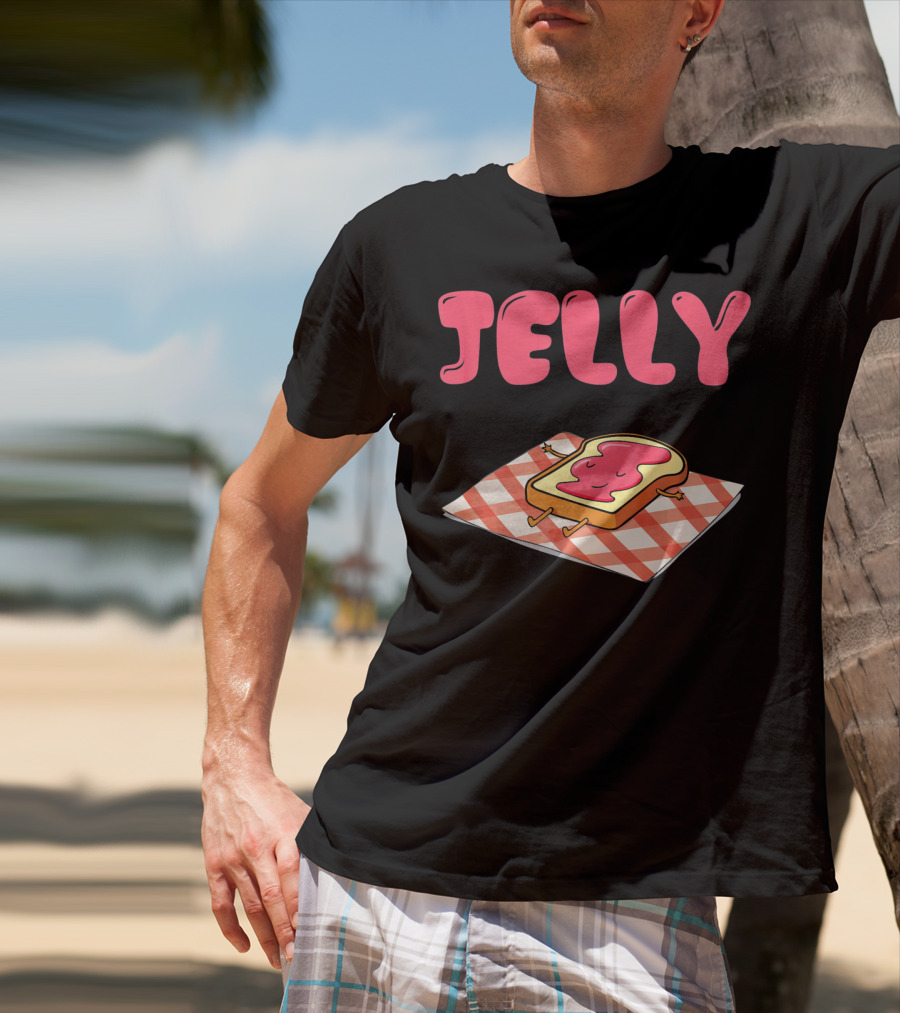 Jelly Sleeping On Toast With Red And White Checkered Blanket T-Shirt