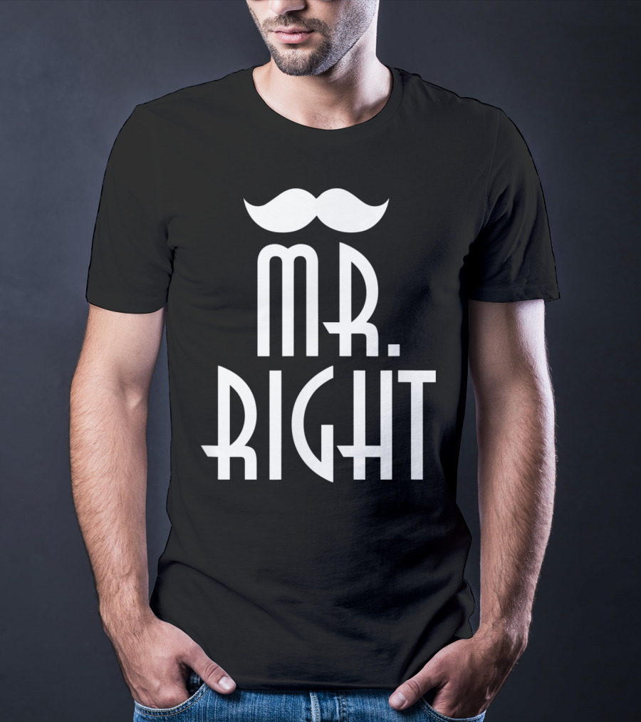 Mens Mr. Right Mrs. Always Right Matching Moustache T-Shirt