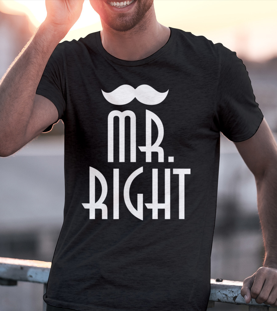 Mens Mr. Right Mrs. Always Right Matching Moustache T-Shirt