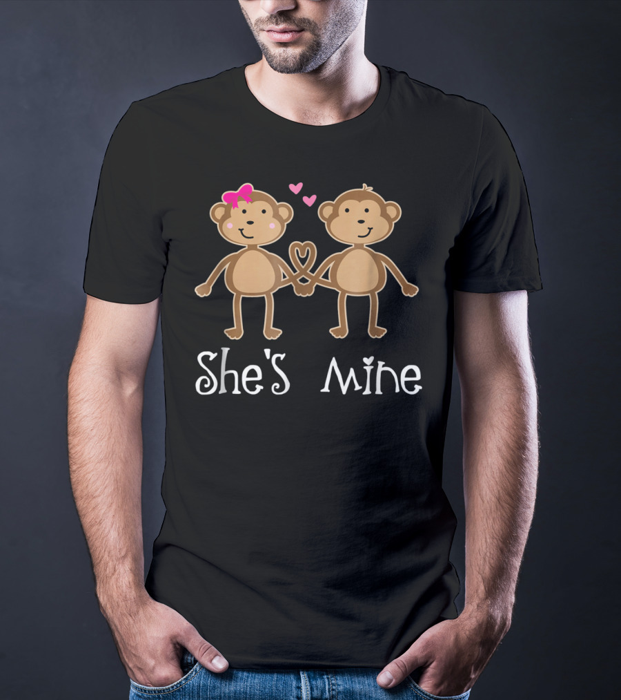 She's Mine Valentine's Day Matching Monkey Couples T-Shirt