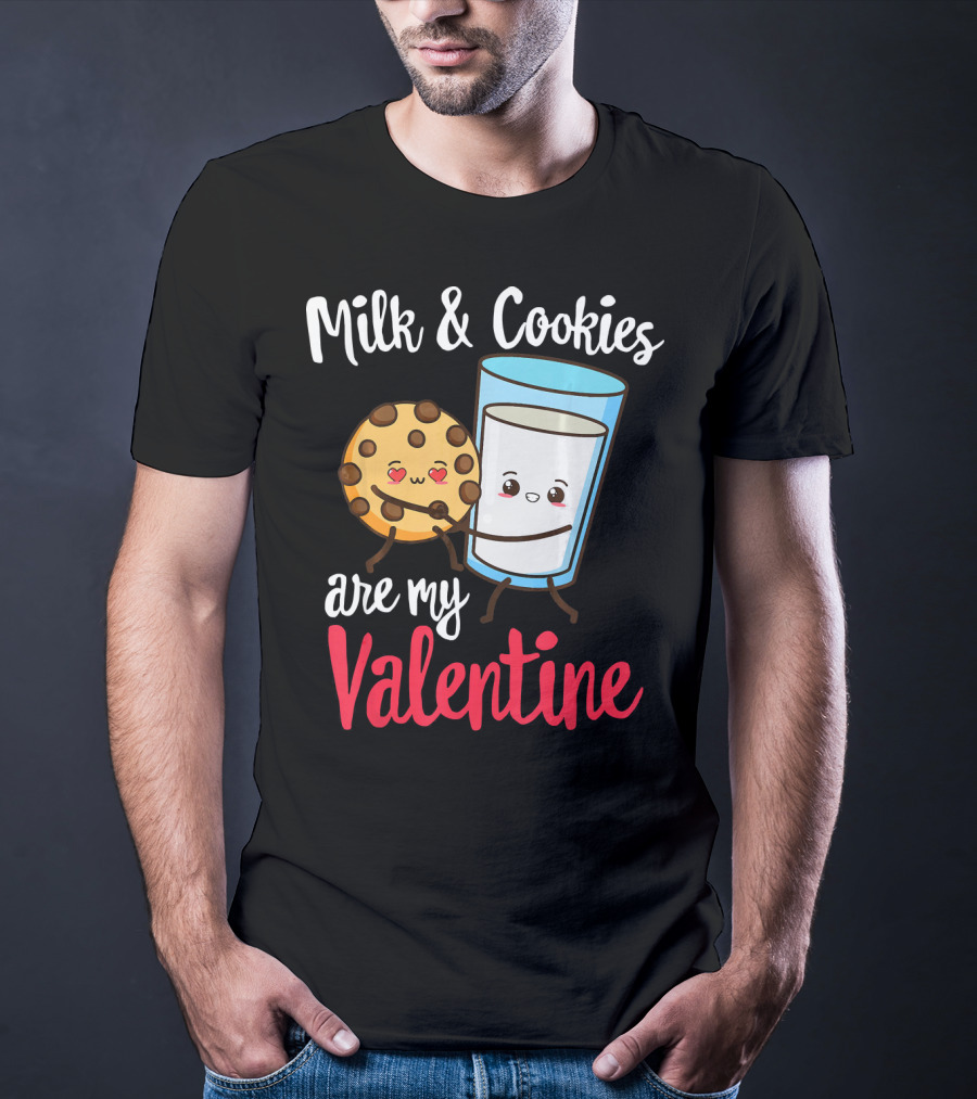 Milk And Cookies Are My Valentine Funny Kawaii Cute Emoji T-Shirt