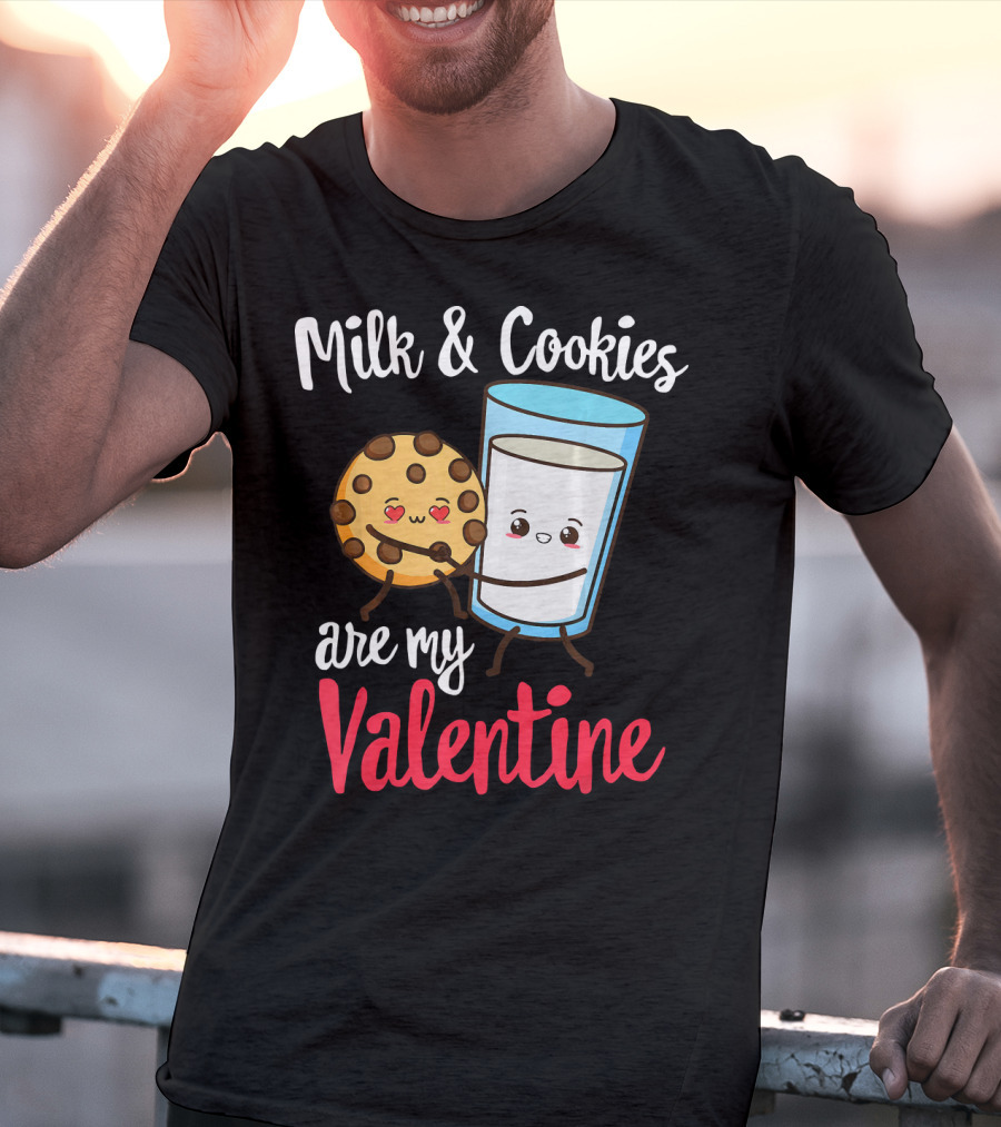 Milk And Cookies Are My Valentine Funny Kawaii Cute Emoji T-Shirt