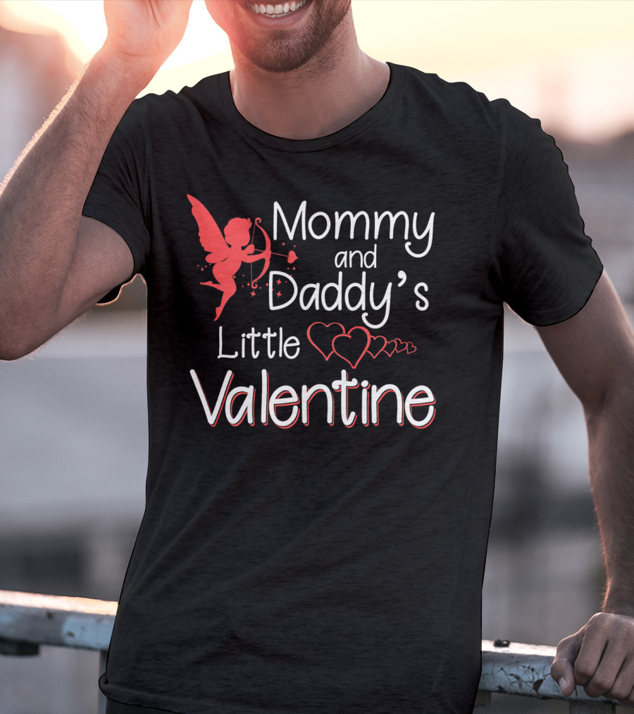 Mommy And Daddy's Little Valentine Angel With Hearts And Cupid T-Shirt