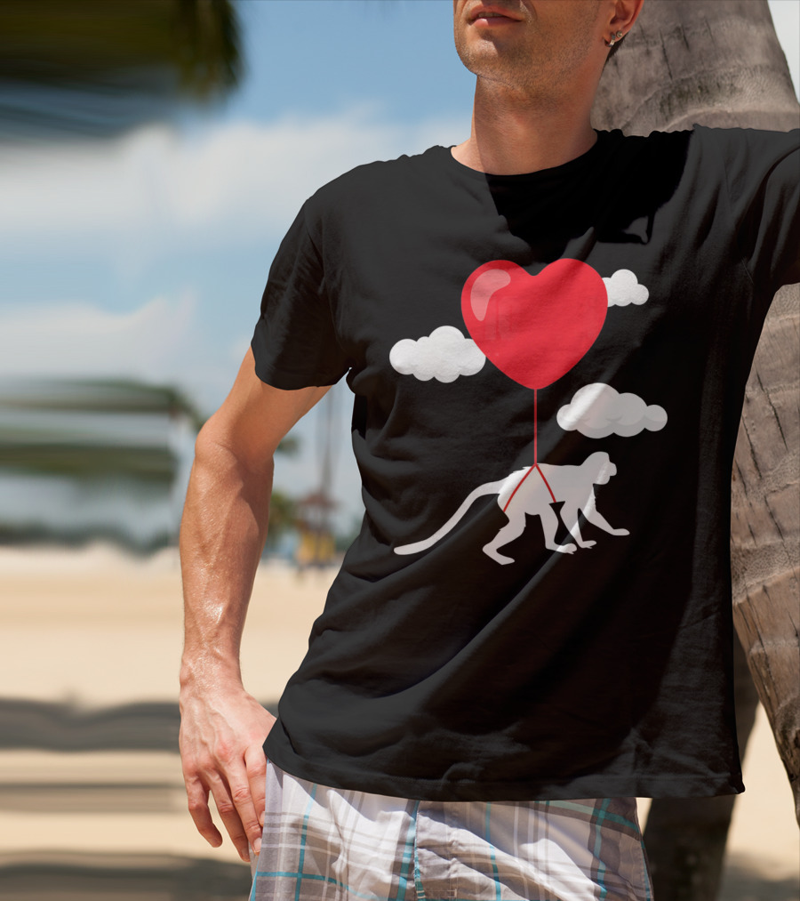 Monkey Heart Balloon Valentines Cloud T-Shirt