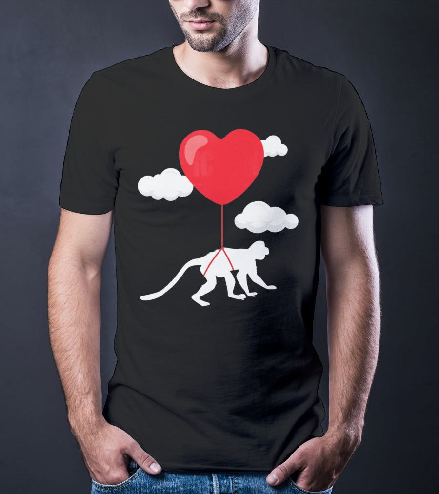 Monkey Heart Balloon Valentines Cloud T-Shirt