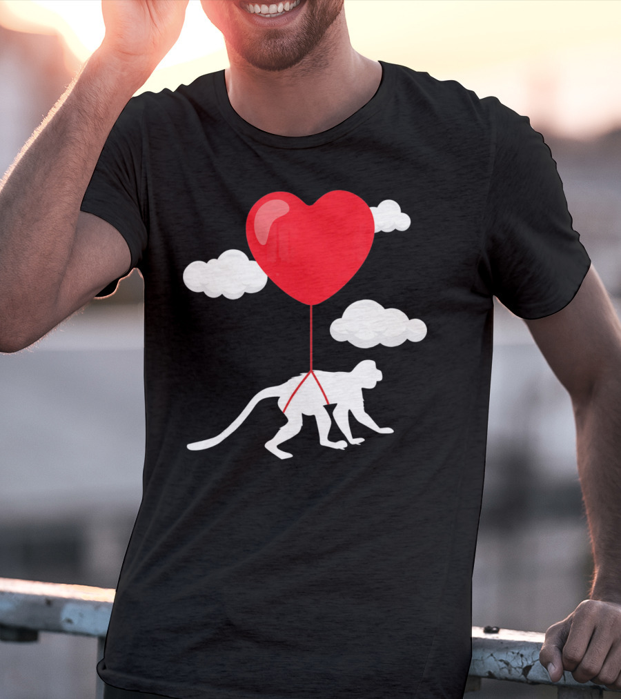 Monkey Heart Balloon Valentines Cloud T-Shirt