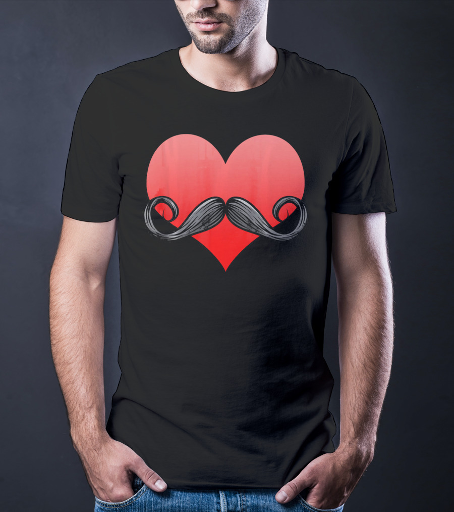 Mustache Heart Beard Valentines Day Love T-Shirt