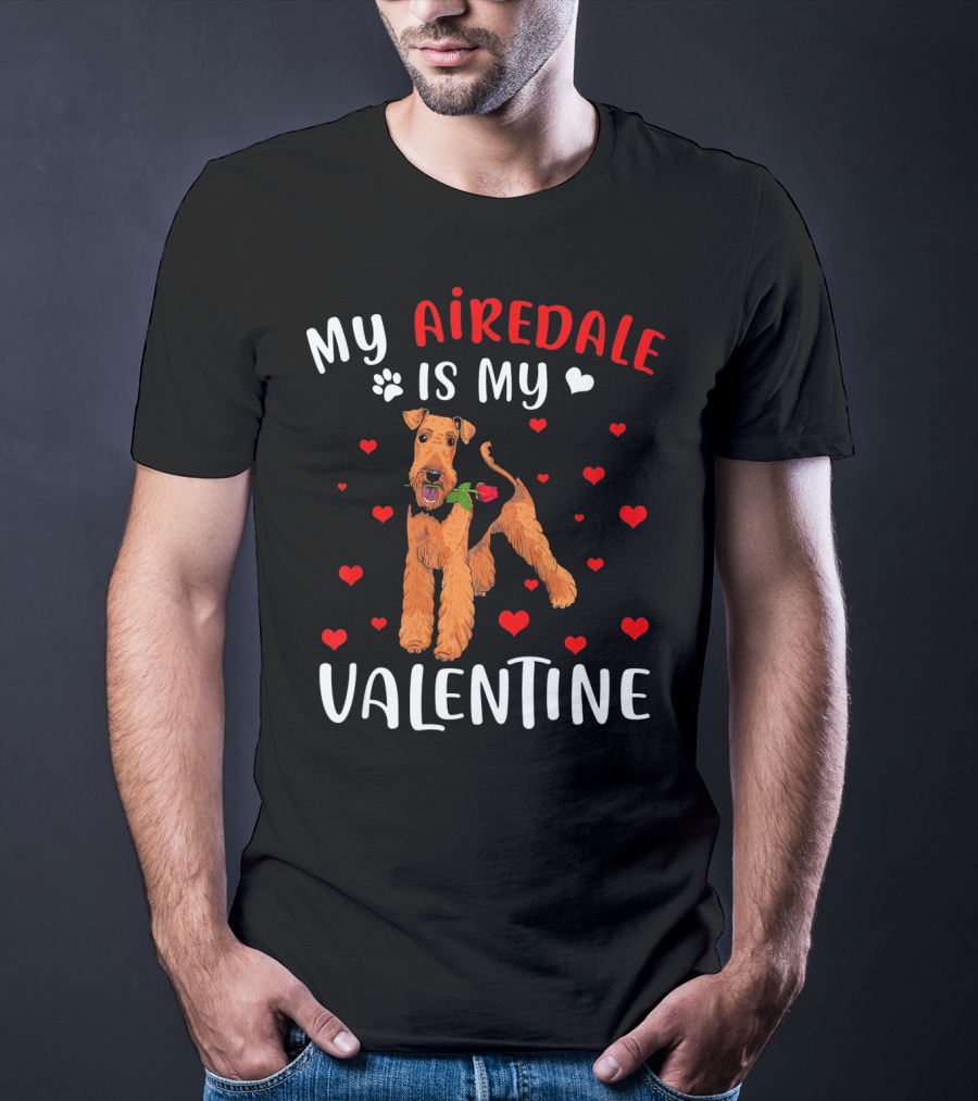 My Airedale Is My Valentine Hearts Pawprint T-Shirt