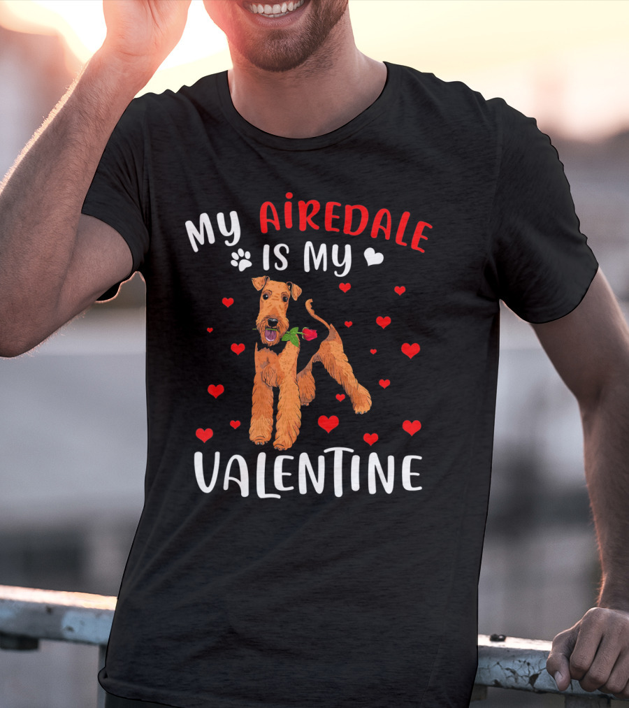 My Airedale Is My Valentine Hearts Pawprint T-Shirt